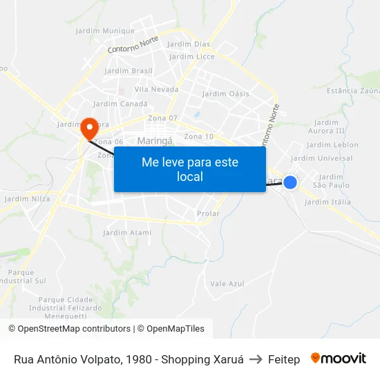 Rua Antônio Volpato, 1980 - Shopping Xaruá to Feitep map