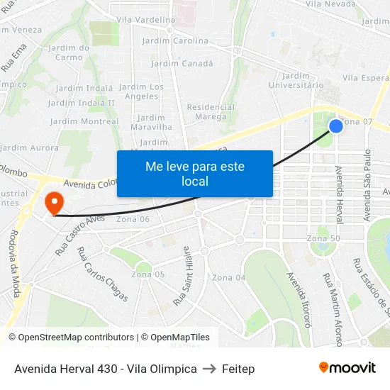 Avenida Herval 430 - Vila Olimpica to Feitep map