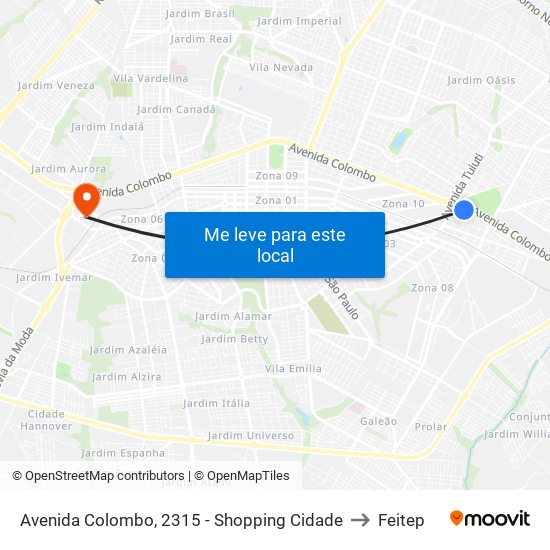 Avenida Colombo, 2315 - Shopping Cidade to Feitep map