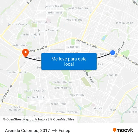 Avenida Colombo, 3017 to Feitep map