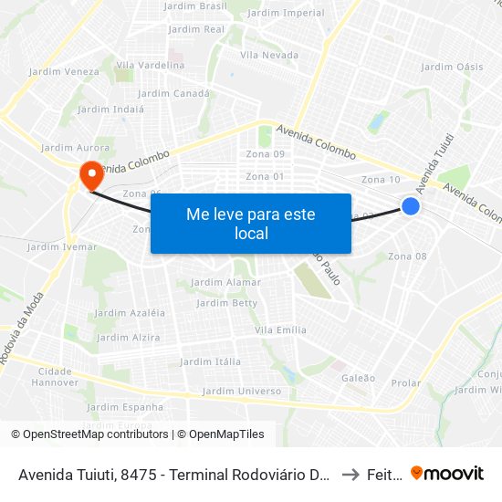 Avenida Tuiuti, 8475 - Terminal Rodoviário De Maringá to Feitep map