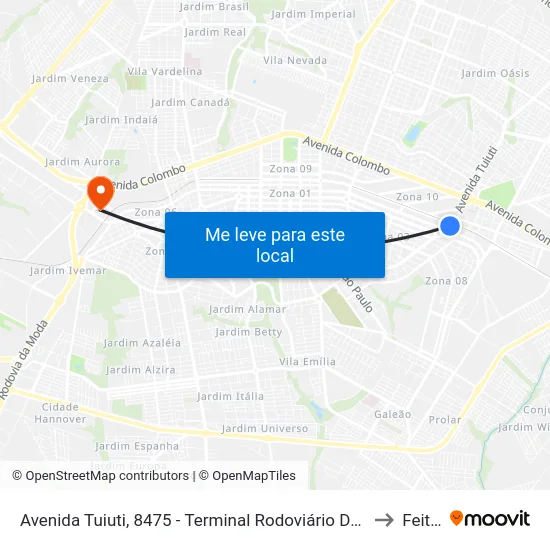 Avenida Tuiuti, 8475 - Terminal Rodoviário De Maringá to Feitep map