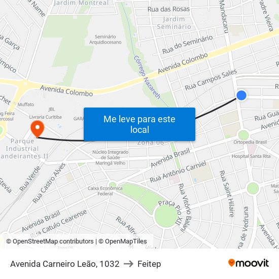 Avenida Carneiro Leão, 1032 to Feitep map