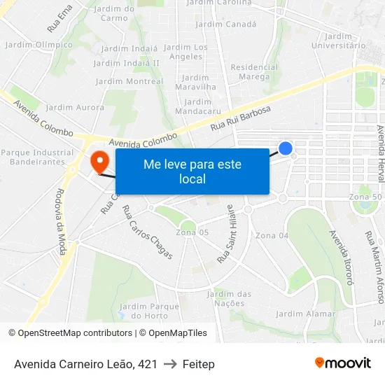 Avenida Carneiro Leão, 421 to Feitep map