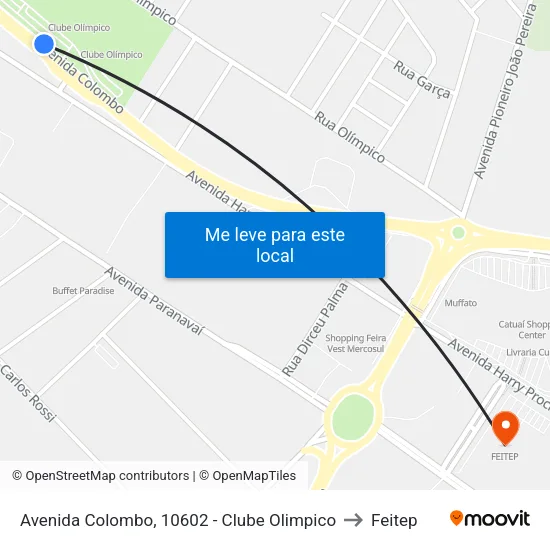 Avenida Colombo, 10602 - Clube Olimpico to Feitep map