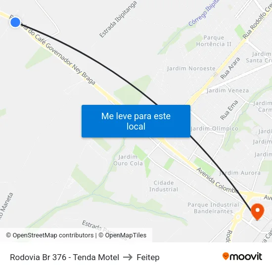 Rodovia Br 376 - Tenda Motel to Feitep map