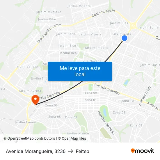 Avenida Morangueira, 3236 to Feitep map