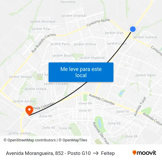 Avenida Morangueira, 852 - Posto G10 to Feitep map