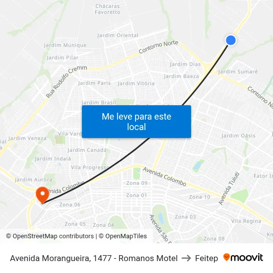 Avenida Morangueira, 1477 - Romanos Motel to Feitep map