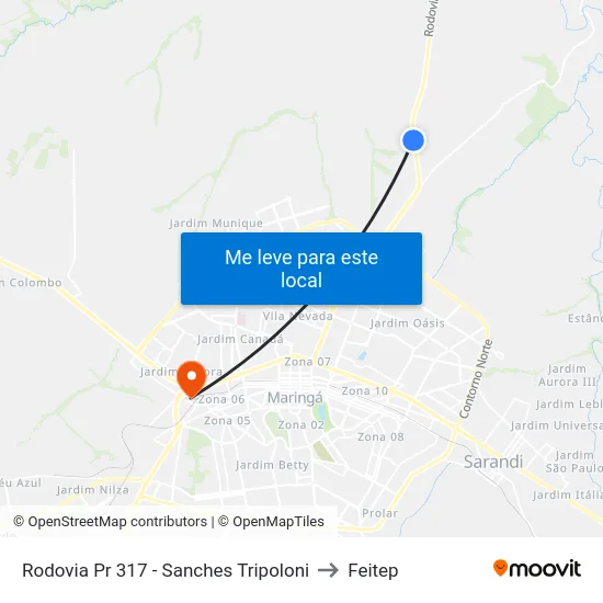 Rodovia Pr 317 - Sanches Tripoloni to Feitep map