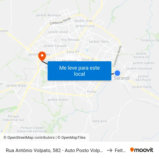 Rua Antônio Volpato, 582 - Auto Posto Volpato to Feitep map