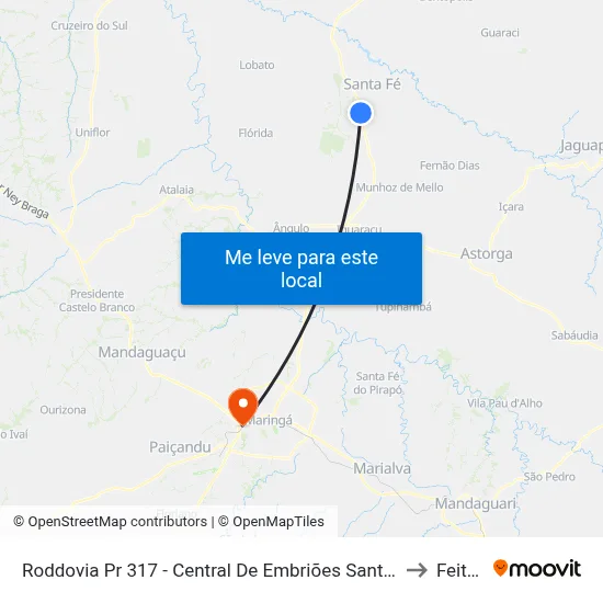 Roddovia Pr 317 - Central De Embriões Santa Fé to Feitep map