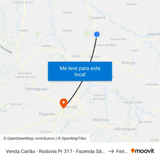 Venda Carlão - Rodovia Pr 317 - Fazenda São José to Feitep map