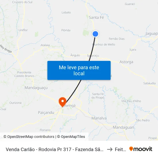 Venda Carlão - Rodovia Pr 317 - Fazenda São José to Feitep map