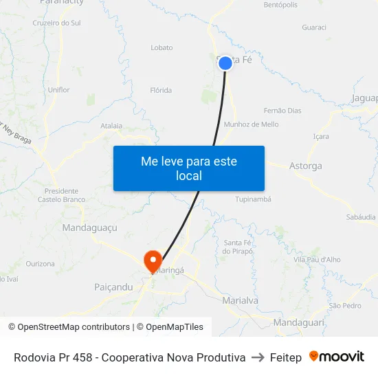 Rodovia Pr 458 - Cooperativa Nova Produtiva to Feitep map