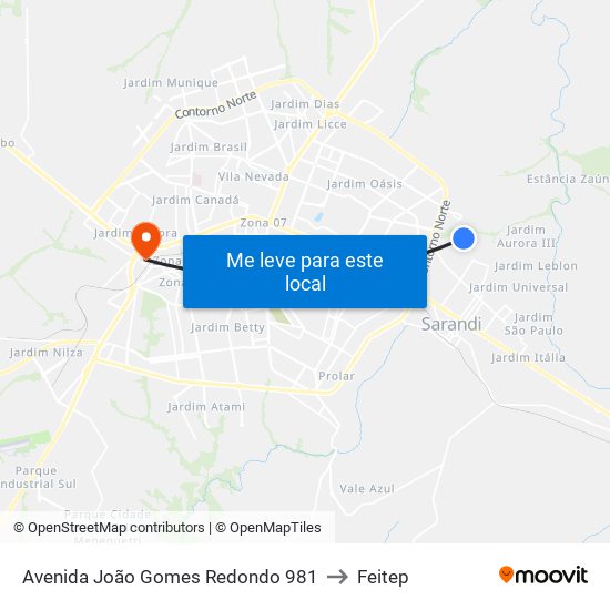 Avenida João Gomes Redondo 981 to Feitep map