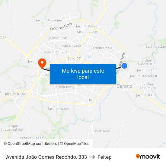 Avenida João Gomes Redondo, 333 to Feitep map