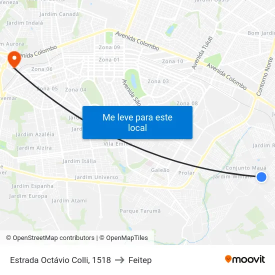Estrada Octávio Colli, 1518 to Feitep map