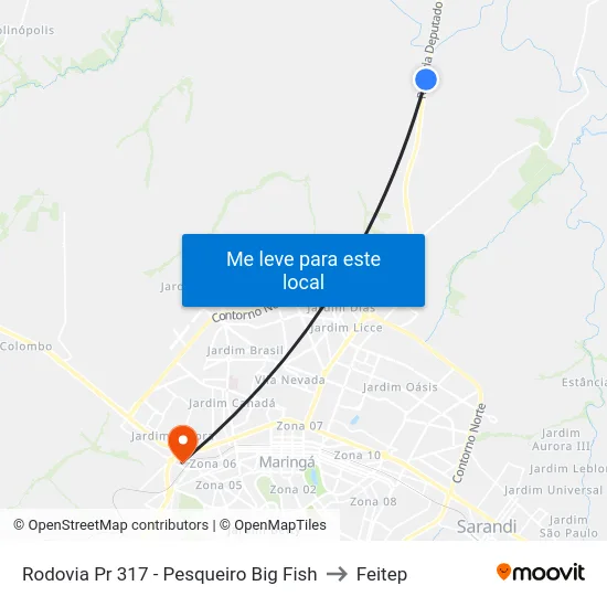 Rodovia Pr 317 - Pesqueiro Big Fish to Feitep map