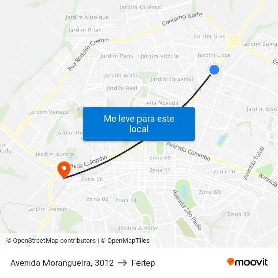 Avenida Morangueira, 3012 to Feitep map