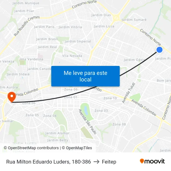 Rua Milton Eduardo Luders, 180-386 to Feitep map