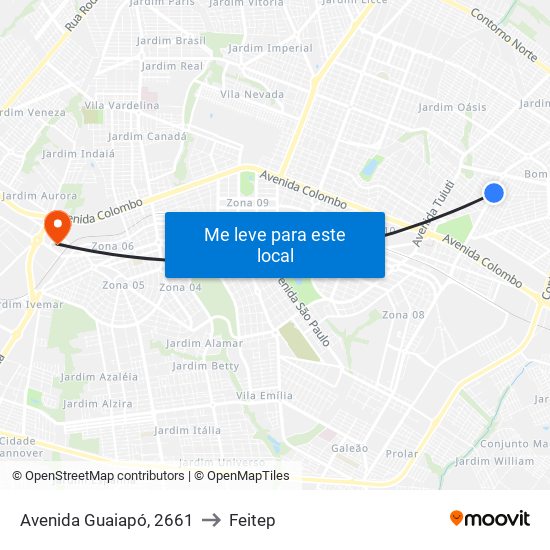 Avenida Guaiapó, 2661 to Feitep map