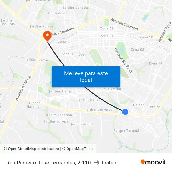 Rua Pioneiro José Fernandes, 2-110 to Feitep map