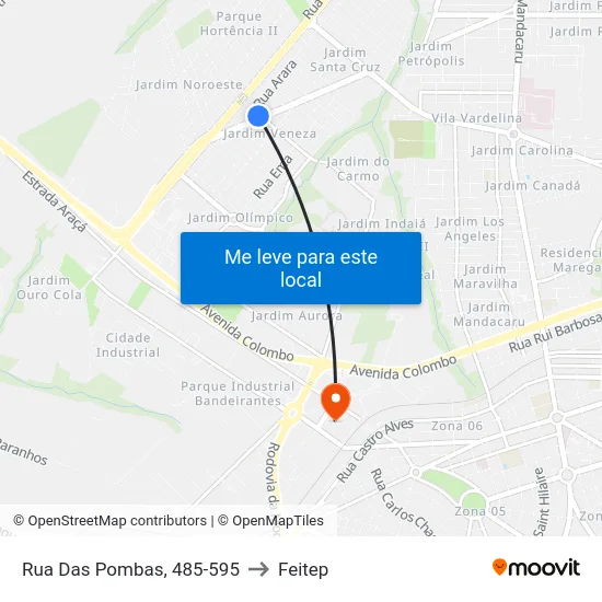 Rua Das Pombas, 485-595 to Feitep map