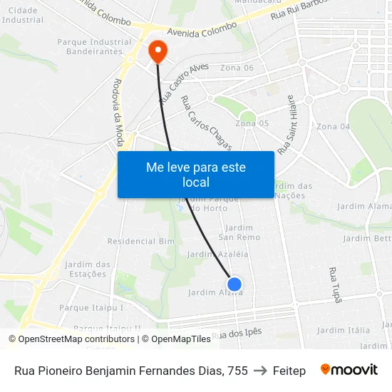 Rua Pioneiro Benjamin Fernandes Dias, 755 to Feitep map