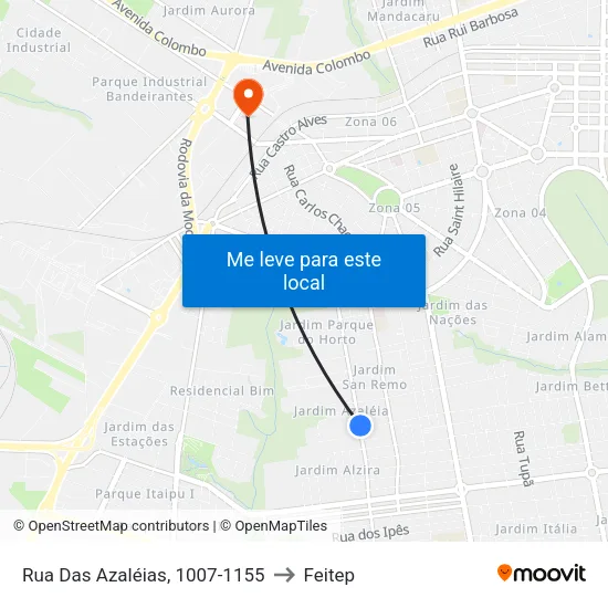 Rua Das Azaléias, 1007-1155 to Feitep map