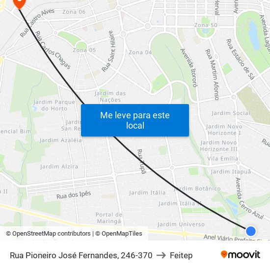 Rua Pioneiro José Fernandes, 246-370 to Feitep map