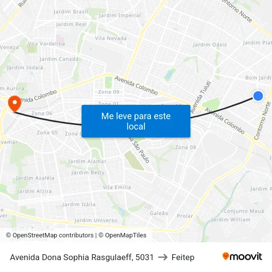 Avenida Dona Sophia Rasgulaeff, 5031 to Feitep map