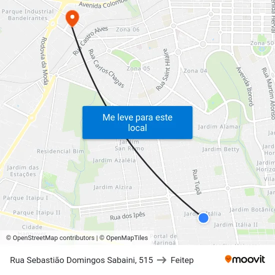 Rua Sebastião Domingos Sabaini, 515 to Feitep map