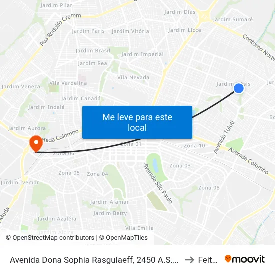 Avenida Dona Sophia Rasgulaeff, 2450 A.S.P.P to Feitep map