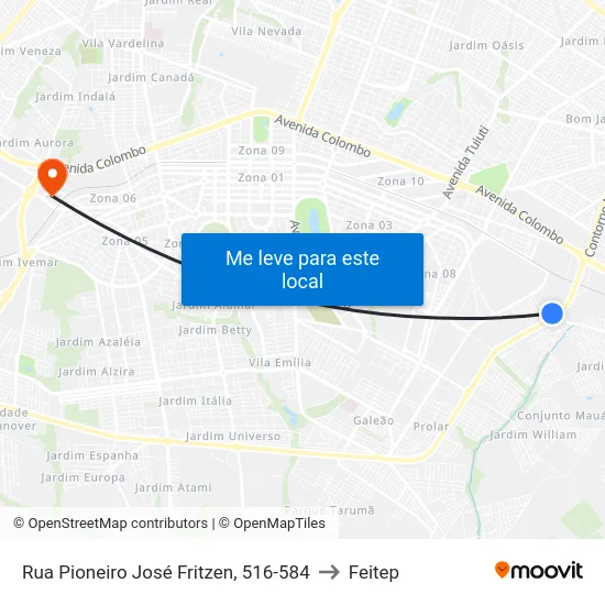 Rua Pioneiro José Fritzen, 516-584 to Feitep map