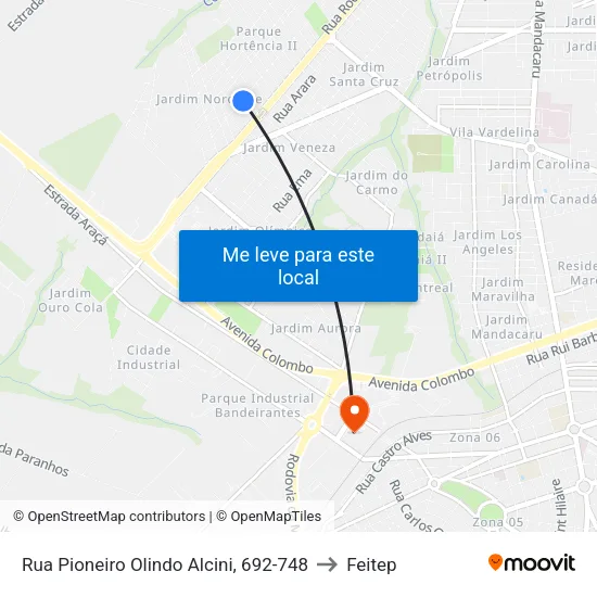 Rua Pioneiro Olindo Alcini, 692-748 to Feitep map