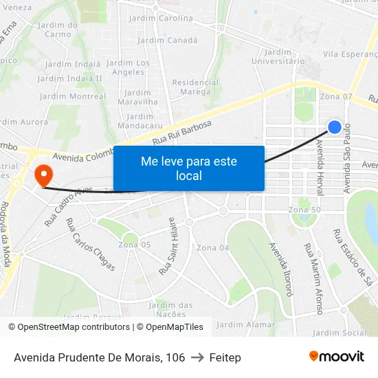 Avenida Prudente De Morais, 106 to Feitep map