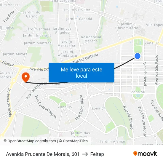 Avenida Prudente De Morais, 601 to Feitep map