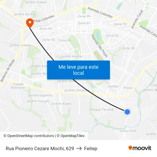 Rua Pioneiro Cezare Mochi, 629 to Feitep map
