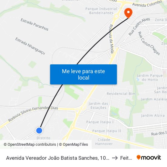 Avenida Vereador João Batista Sanches, 1057 to Feitep map