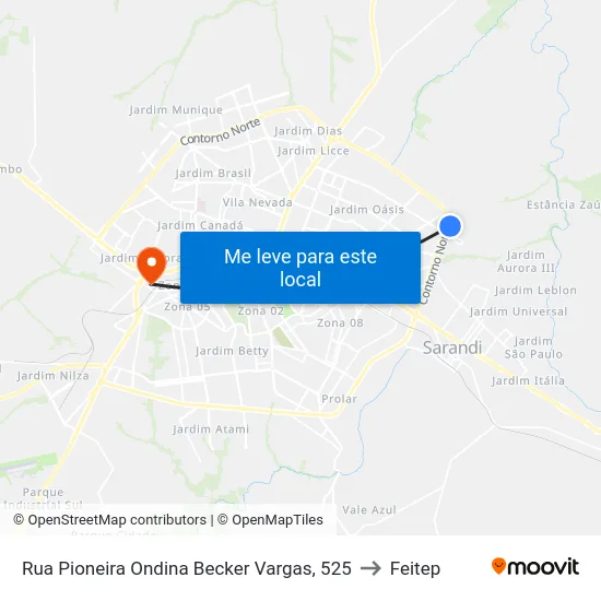 Rua Pioneira Ondina Becker Vargas, 525 to Feitep map