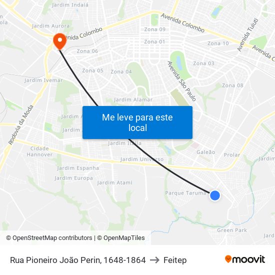 Rua Pioneiro João Perin, 1648-1864 to Feitep map