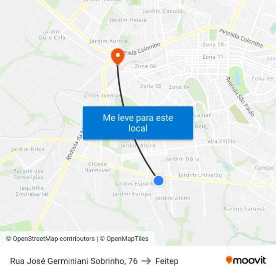 Rua José Germiniani Sobrinho, 76 to Feitep map