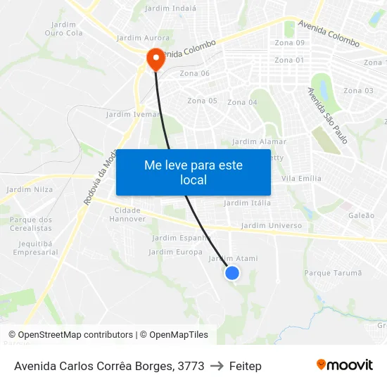 Avenida Carlos Corrêa Borges, 3773 to Feitep map
