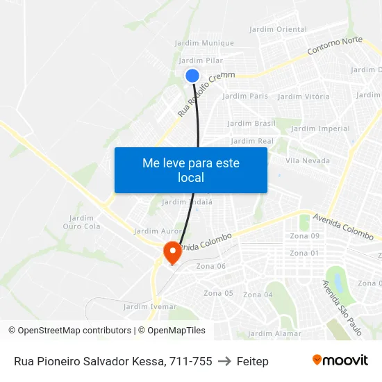 Rua Pioneiro Salvador Kessa, 711-755 to Feitep map