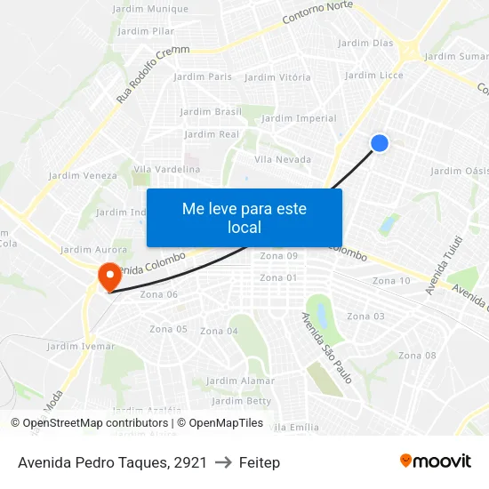 Avenida Pedro Taques, 2921 to Feitep map