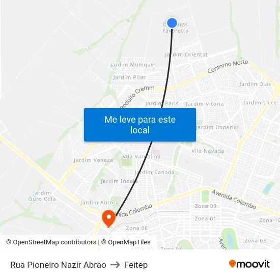 Rua Pioneiro Nazir Abrão to Feitep map