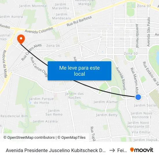 Avenida Presidente Juscelino Kubitscheck De Oliveira, 1345 to Feitep map