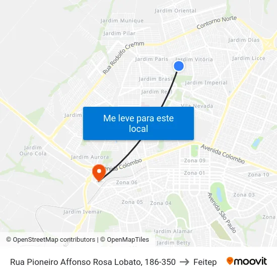 Rua Pioneiro Affonso Rosa Lobato, 186-350 to Feitep map