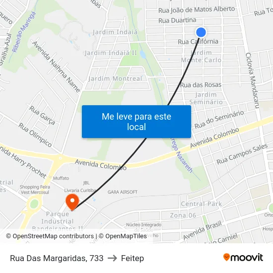 Rua Das Margaridas, 733 to Feitep map